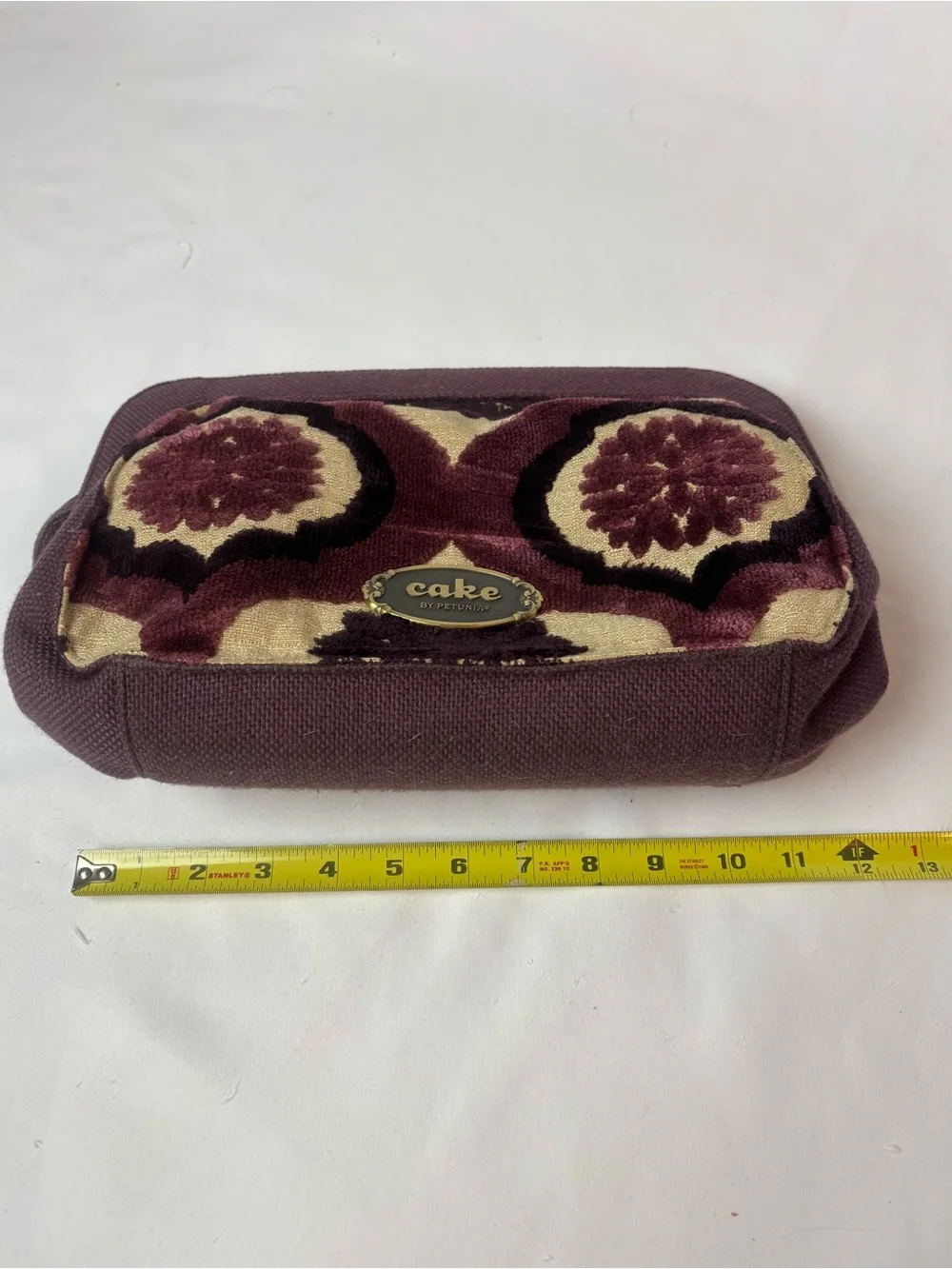 Petunia Pickle Bottom Cake Cameo Clutch Diaper Bag Plum Cream Damask Jacquard